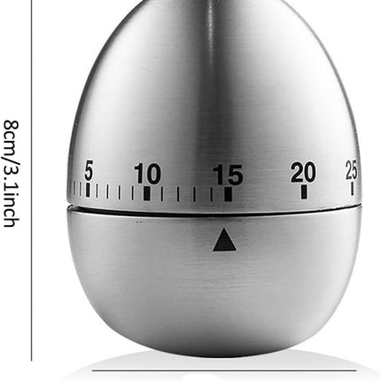 Egg Timer - Kitchen Timer - Analogue Kitchen Timer - Mechanical Kitchen Timer - Timer - Egg - Stainless Steel.