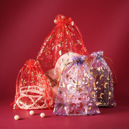 Gift bags - Purple drawstring organza - Wedding jewelry bags - 13x18cm - 100 pieces.