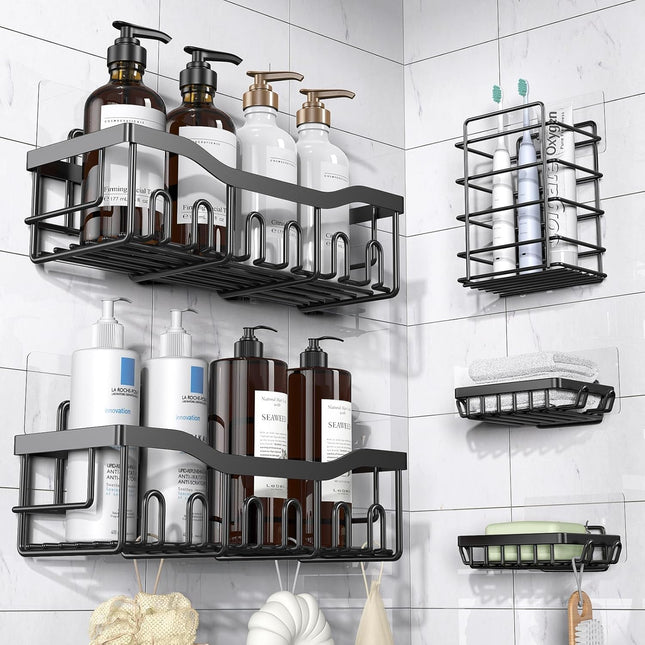 Self-Adhesive Shower Shelf - Rust-Resistant Stainless Steel Bathroom Organizer - No Drilling Required - Perfect for Bathroom Storage and Home Decor - XL - 5-Pack.