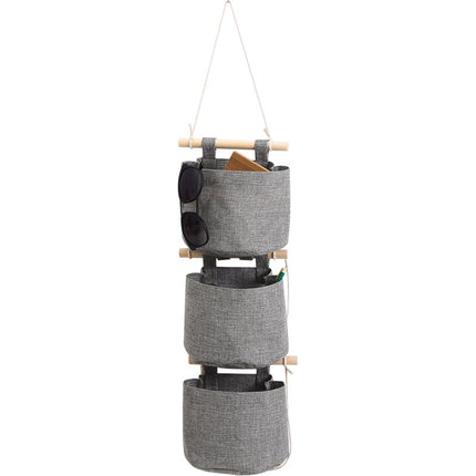 Hanging Storage Bag with Pockets - Hanging Storage Bag in Cotton and Linen - Over-the-Door Wall Organizer - Suitable for Bedroom and Bathroom - 3 Layers - Gray.