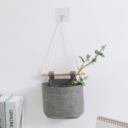 Hanging Storage Bag with Pockets - Hanging Storage Bag in Cotton and Linen - Over-the-Door Wall Organizer - Suitable for Bedroom and Bathroom - 3 Layers - Gray.