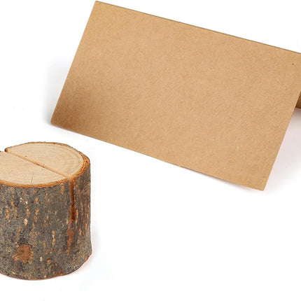 Wooden Place Cards (20) + Kraft Cards (20) - Wooden Card Holders - Wooden Place Cards - Rustic Wooden Photo Holders - Wedding Decorations.