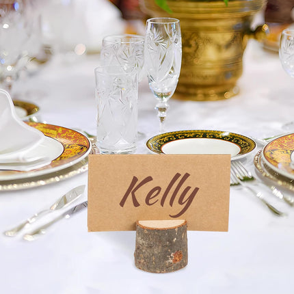Wooden Place Cards (20) + Kraft Cards (20) - Wooden Card Holders - Wooden Place Cards - Rustic Wooden Photo Holders - Wedding Decorations.