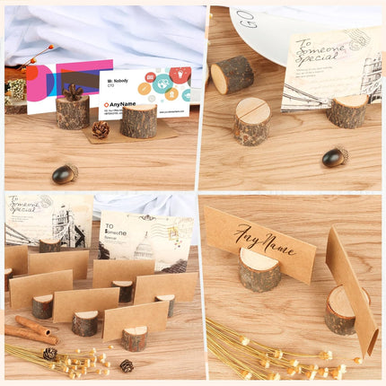 Wooden Place Cards (20) + Kraft Cards (20) - Wooden Card Holders - Wooden Place Cards - Rustic Wooden Photo Holders - Wedding Decorations.