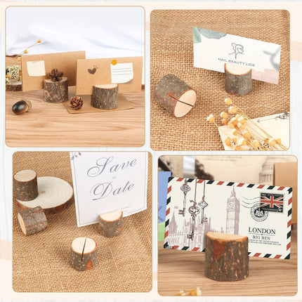 Wooden Place Cards (20) + Kraft Cards (20) - Wooden Card Holders - Wooden Place Cards - Rustic Wooden Photo Holders - Wedding Decorations.