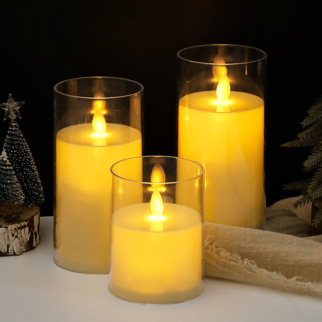 LED electronic candles, plastic candles, candle holders, flameless fireplaces, suitable for all kinds of festivals, 3 different sizes (5.5*10cm, 5.5*12.5cm, 5.5*15cm).