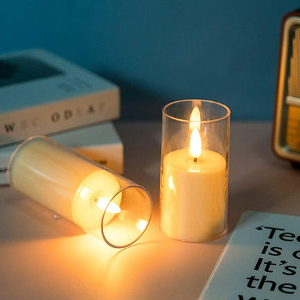 LED electronic candles, plastic candles, candle holders, flameless fireplaces, suitable for all kinds of festivals, 3 different sizes (5.5*10cm, 5.5*12.5cm, 5.5*15cm).