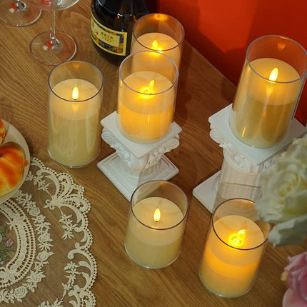 LED electronic candles, plastic candles, candle holders, flameless fireplaces, suitable for all kinds of festivals, 3 different sizes (5.5*10cm, 5.5*12.5cm, 5.5*15cm).