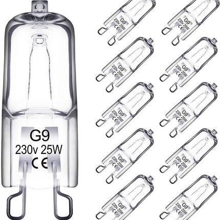 Halogen lamp - G9 Clear halogen lamp - Warm yellow light - 230V 25W - Suitable for pendant lamps - 10 pieces.