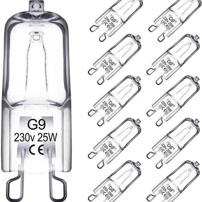 Halogen lamp - G9 Clear halogen lamp - Warm yellow light - 230V 25W - Suitable for pendant lamps - 10 pieces.