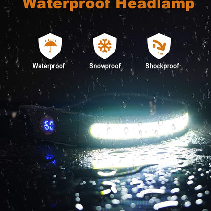 LED Headlamp - 230° Wide Beam - Rechargeable Headlamp with Digital Battery Display - 500 Lumens - Waterproof USB Headlamp for Camping, Running, Hiking - Adjustable Silicone Strap.