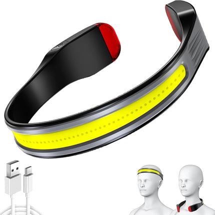 Rechargeable LED Headlamp - 230° Wide Beam Headlamp for Night Walking, Running, Camping, Night Fishing and Cycling - Multifunctional Rechargeable Headlamp and Neck Torch - Waterproof, Super Bright COB LED Light with Adjustable Strap.