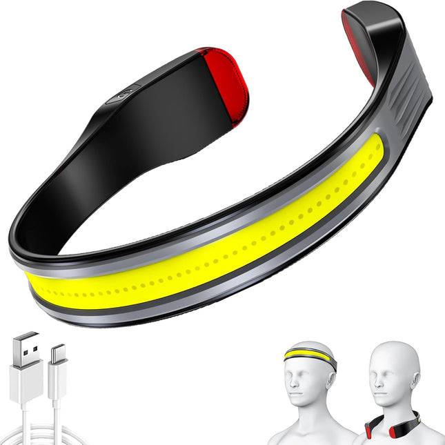 Rechargeable LED Headlamp - 230° Wide Beam Headlamp for Night Walking, Running, Camping, Night Fishing and Cycling - Multifunctional Rechargeable Headlamp and Neck Torch - Waterproof, Super Bright COB LED Light with Adjustable Strap.