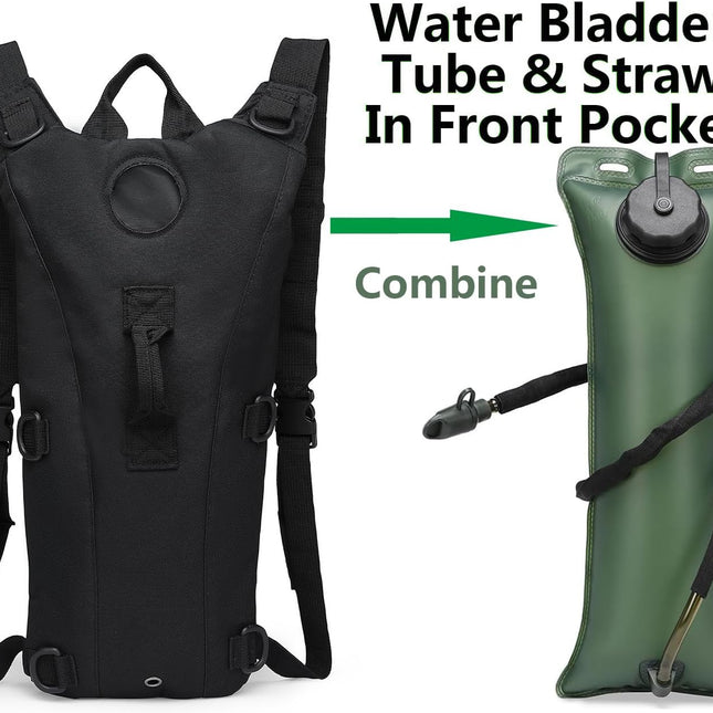 Water Bag–Water Storage–Hydration Backpack–Camping & Hiking–Portable Water Bag Made of Food-Grade Material–3L–Black.