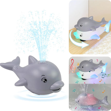 Baby Toys 6–36 Months – Bath Toys – Educational Toys – 2-in-1 Dolphin Bath Toy with LED Light and Music – Induction Water Sprayer and Universal Wheels – Safe ABS Material – Sensory Toys for Motor Skills and Bath Fun.