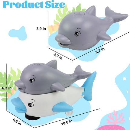 Baby Toys 6–36 Months – Bath Toys – Educational Toys – 2-in-1 Dolphin Bath Toy with LED Light and Music – Induction Water Sprayer and Universal Wheels – Safe ABS Material – Sensory Toys for Motor Skills and Bath Fun.