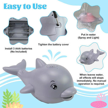 Baby Toys 6–36 Months – Bath Toys – Educational Toys – 2-in-1 Dolphin Bath Toy with LED Light and Music – Induction Water Sprayer and Universal Wheels – Safe ABS Material – Sensory Toys for Motor Skills and Bath Fun.