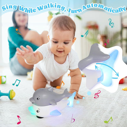 Baby Toys 6–36 Months – Bath Toys – Educational Toys – 2-in-1 Dolphin Bath Toy with LED Light and Music – Induction Water Sprayer and Universal Wheels – Safe ABS Material – Sensory Toys for Motor Skills and Bath Fun.