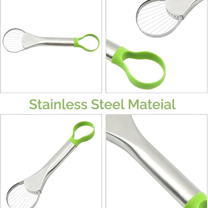Avocado Slicer – 3-in-1 Avocado Cutting and Pitting Tool – Stainless Steel Pitter, Slicer and Spoon – Multifunctional Fruit Slicer with Green Handle – Kitchen Tool.