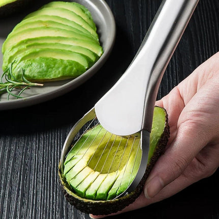 Avocado Slicer – 3-in-1 Avocado Cutting and Pitting Tool – Stainless Steel Pitter, Slicer and Spoon – Multifunctional Fruit Slicer with Green Handle – Kitchen Tool.