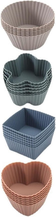 Paper Cupcake Cases – Mini Baking Pan – Mini Cake Molds – Baking Tools – Round, Square & Heart Shaped Silicone Molds – Heat Resistant, Reusable, Flexible and Non-Stick – Perfect for Baking, Parties & Birthdays – Pack of 24.