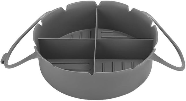 Airfryer Accessories – Airfryer Baking Tray – Silicone Airfryer Basket Liner with Four-Compartment Divider – Oven Safe Grilling Mats – Silicone Airfryer Bowl for Baking & Cooking – Gray – 1 Piece.
