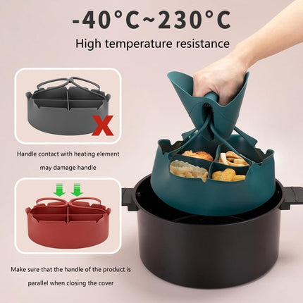 Airfryer Accessories – Airfryer Baking Tray – Silicone Airfryer Basket Liner with Four-Compartment Divider – Oven Safe Grilling Mats – Silicone Airfryer Bowl for Baking & Cooking – Gray – 1 Piece.