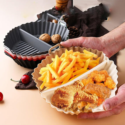 Airfryer baking tray – Airfryer accessories – Round Silicone Baking Tray with Division – Non-Stick Heat-resistant Baking Pan for Oven & Airfryer – Suitable for Cakes, Cookies & Muffins – 20×20×4.5 cm – Off White – 2 pieces.