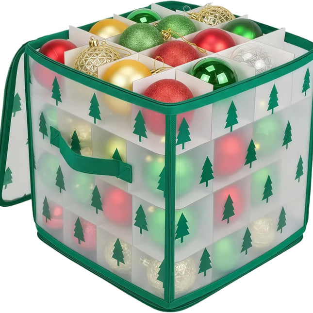 Christmas Bauble Storage Box - Christmas Storage Box - Transparent Waterproof Moisture Proof - 30x30x30cm - Christmas Ornament Storage Box - Storage Box for 64 Christmas Baubles - Hard Plastic with Dividers - Christmas Decoration Storage.