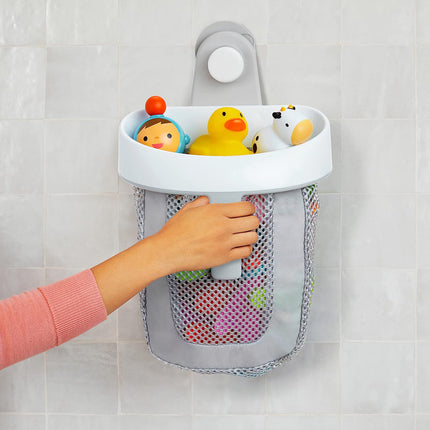 Toy Storage Bag Bathroom Rack Storage Bag for Bathroom with Quick Dry Net, Super Strong Suction Cup, Easy to Attach to Tiles and Bath Wall - Gray.