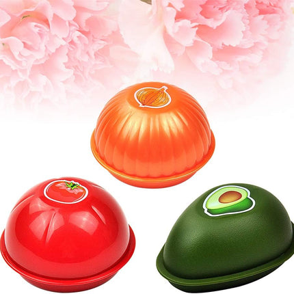 Vegetable Storage Box - Storage Box - 3 Piece Fresh Storage Box Set - Avocado, Tomato & Onion - Reusable Food Storage Containers with Lid.