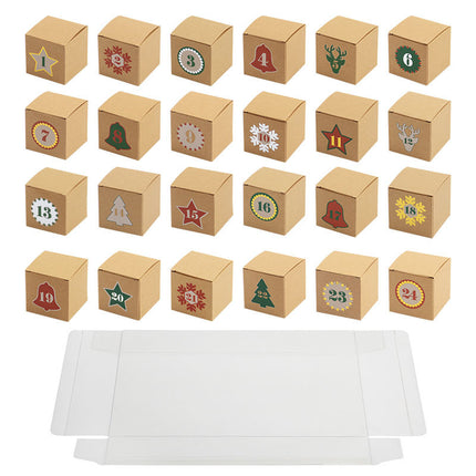 Christmas Box – Candy Boxes – Advent Calendar 1-24 Set – Refillable Countdown Box with Kraft Paper Boxes & Empty PVC Candy Containers for DIY Christmas Decoration & Gifts.