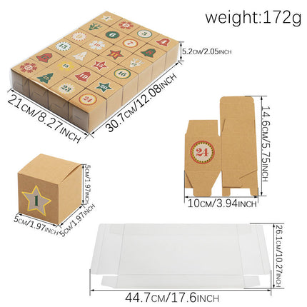 Christmas Box – Candy Boxes – Advent Calendar 1-24 Set – Refillable Countdown Box with Kraft Paper Boxes & Empty PVC Candy Containers for DIY Christmas Decoration & Gifts.