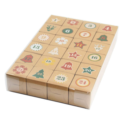 Christmas Box – Candy Boxes – Advent Calendar 1-24 Set – Refillable Countdown Box with Kraft Paper Boxes & Empty PVC Candy Containers for DIY Christmas Decoration & Gifts.