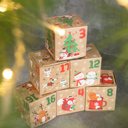 Christmas Box – Candy Boxes – 24 Piece Advent Calendar Gift Box Set – 7x7x7 cm Paper Countdown Boxes with Santa Claus & Snowman Designs – Perfect for Chocolates, Sweets & Small Gifts.