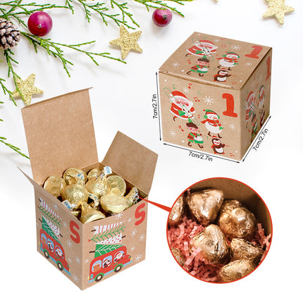 Christmas Box – Candy Boxes – 24 Piece Advent Calendar Gift Box Set – 7x7x7 cm Paper Countdown Boxes with Santa Claus & Snowman Designs – Perfect for Chocolates, Sweets & Small Gifts.