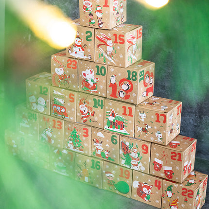 Christmas Box – Candy Boxes – 24 Piece Advent Calendar Gift Box Set – 7x7x7 cm Paper Countdown Boxes with Santa Claus & Snowman Designs – Perfect for Chocolates, Sweets & Small Gifts.