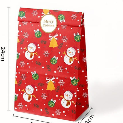 Paper Gift Bags – Christmas Gift Bags – 24 Count Christmas Gift Bags – Kraft Paper Christmas Bags with Festive Designs – Perfect for Small Presents, Sweets & Party Favors – With Stickers for Easy Sealing.