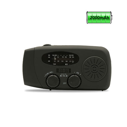 Emergency Radio Solar Wind-Up - Model 2025 - 2000 mAh Power Bank - AM/FM Radio with Flashlight & SOS - Emergency Kit for Camping & Disasters - Black.
