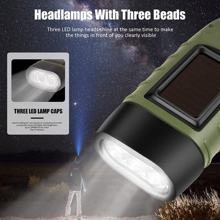 Emergency Flashlight - Military Clamp Rechargeable - Dynamo & Solar Powered - For Emergency Kits and Power Outages - Black.