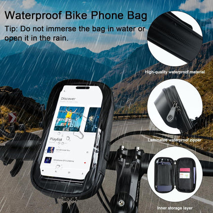Waterproof Bike Phone Holder - Sensitive Touchscreen & Face ID - Universal Mobile Phone Holder for Motorcycle & Scooter - Black.