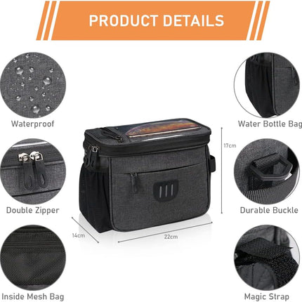 Waterproof Bike Frame Bag - Large Capacity - Top Tube Phone Holder - For MTB Mountain Bike & Road Bike.