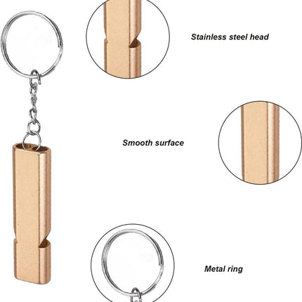 Metal Emergency Whistle - Set of 2 - With Keychain - Loud Signal for Sports, Outdoors & Safety - Silver and Gold.