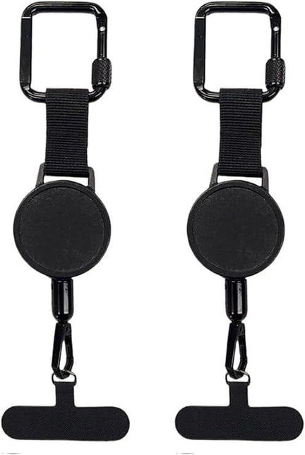 Anti-theft Phone Cord - Set of 2 - Retractable - With Belt Clip - Safety Cord for Smartphone - Black.
