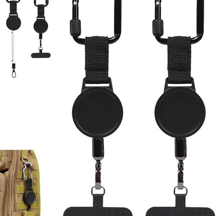 Anti-theft Phone Cord - Set of 2 - Retractable - With Belt Clip - Safety Cord for Smartphone - Black.