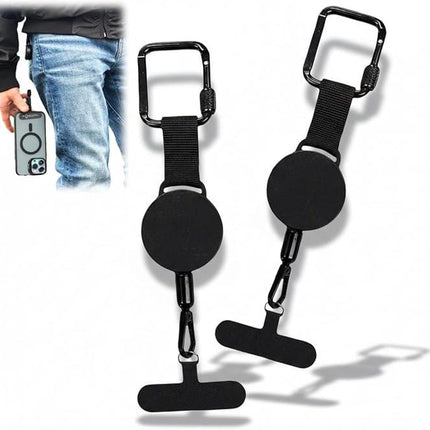 Anti-theft Phone Cord - Set of 2 - Retractable - With Belt Clip - Safety Cord for Smartphone - Black.