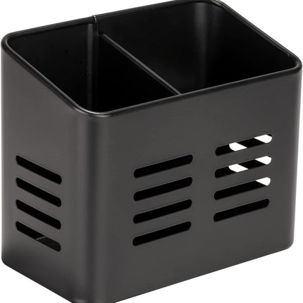 Stainless Steel Cutlery Basket Black - 430 Stainless Steel - Cutlery Holder & Drainer - With Bottom Holes - Square - 16 x 13.5 cm.