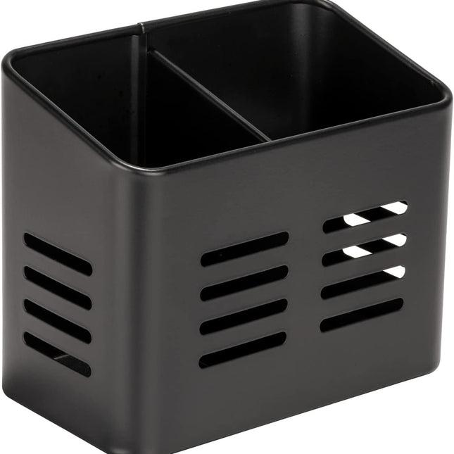 Stainless Steel Cutlery Basket Black - 430 Stainless Steel - Cutlery Holder & Drainer - With Bottom Holes - Square - 16 x 13.5 cm.