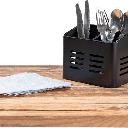 Set of 2 Cutlery Holders - Black & Silver - 430 Stainless Steel Cutlery Basket - Countertop Drainer - Modern & Rustproof.