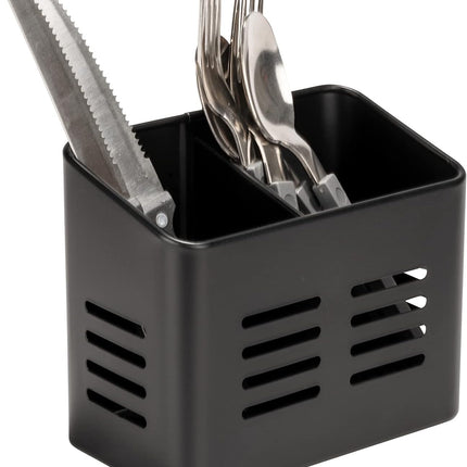 Set of 2 Cutlery Holders - Black & Silver - 430 Stainless Steel Cutlery Basket - Countertop Drainer - Modern & Rustproof.